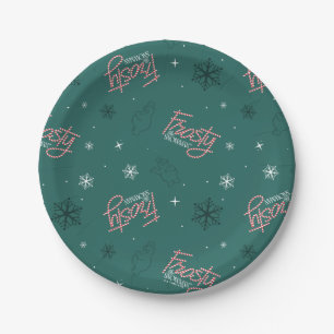 Assiettes En Carton Frosty Snowman Green Snowflake Motif