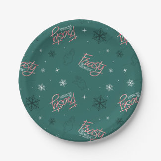 Assiettes En Carton Frosty Snowman Green Snowflake Motif