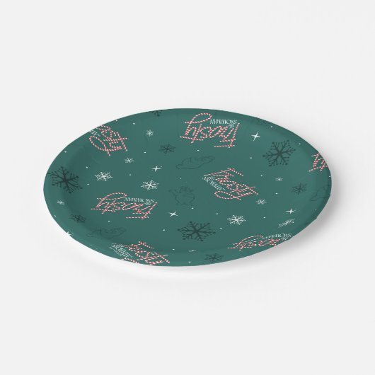 Assiettes En Carton Frosty Snowman Green Snowflake Motif (Angle)