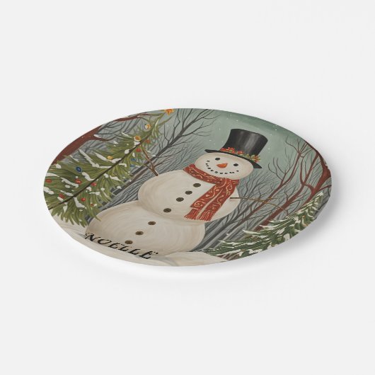 Assiettes En Carton Frosty's Snowy Scene Noël personnalisé (Angle)