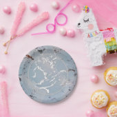 Assiettes En Carton Frottes D'Argent Avec Plaques De Papier Bleu (Fête)