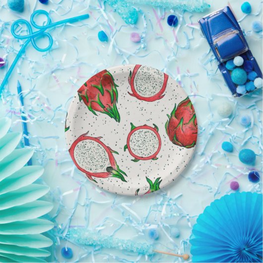 Assiettes En Carton Fruit de dragon rouge sur blanc (Fête)