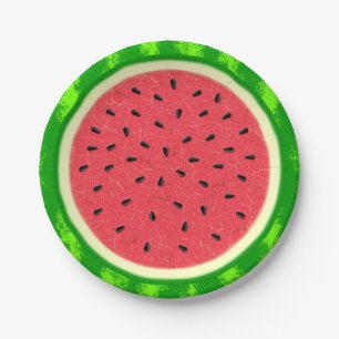 Assiettes En Carton Fruit d'été de tranche de pastèque avec l'écor