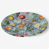 Assiettes En Carton Fruit d'été méditerranéen & Mosaïque Bleue Blanc (Angle)