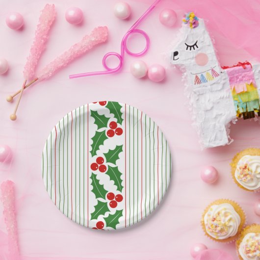 Assiettes En Carton Fruit et rouge, rayures vertes Noël (Fête)