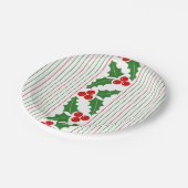 Assiettes En Carton Fruit et rouge, rayures vertes Noël (Angle)