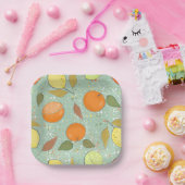 Assiettes En Carton Fruit motif aux citrons, oranges (Fête)