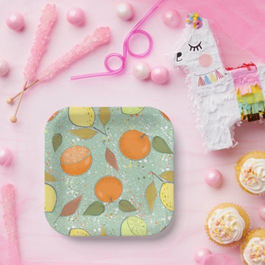 Assiettes En Carton Fruit motif aux citrons, oranges (Fête)