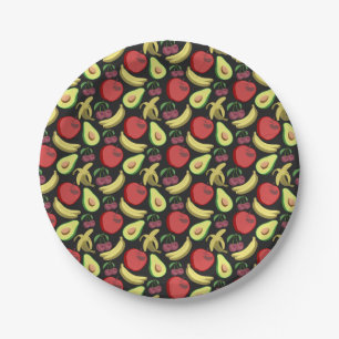Assiettes En Carton Fruit motif transparent fruits tropicaux colorés