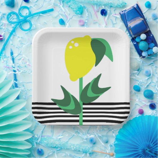 Assiettes En Carton Fruits citron Jardin Plantes Grandes serviettes (Fête)