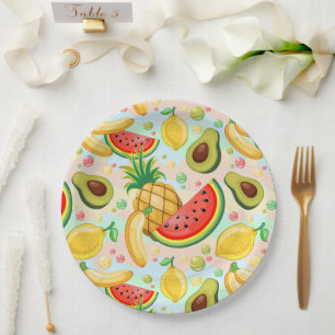 Assiettes En Carton Fruits d'été frais Motif