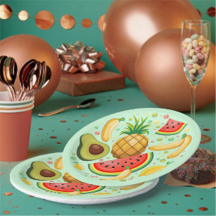 Assiettes En Carton Fruits d'été frais Motif