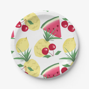 Assiettes En Carton Fruits et baies vitrés sur blanc.