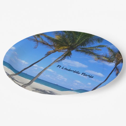 Assiettes En Carton Ft Lauderdale Floride Sand Beach & Palm Trees (Angle)
