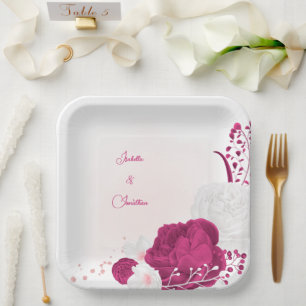 Assiettes En Carton fuchsia & blanc mariage floral