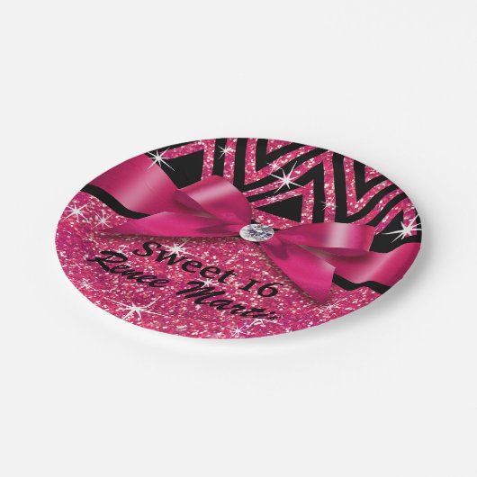 Assiettes En Carton Fuchsia de l'arc | de diamant de Chevron Bling de (Angle)