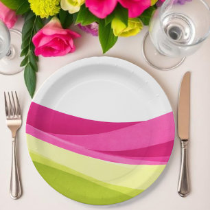 Assiettes En Carton Fuchsia et Vert Citron