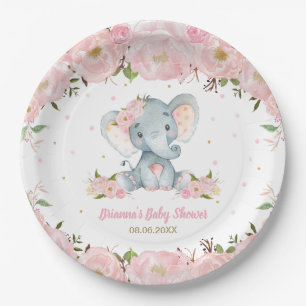 Assiettes En Carton Fuchsia Floral Éléphant Fête Prénatale Anniversair
