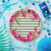 Assiettes En Carton Fuchsia Floral Green Stripes Graduation Party (Fête)