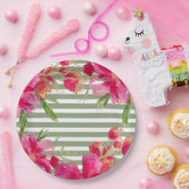 Assiettes En Carton Fuchsia Floral Green Stripes Graduation Party (Fête)