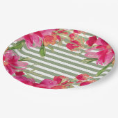 Assiettes En Carton Fuchsia Floral Green Stripes Graduation Party (Angle)