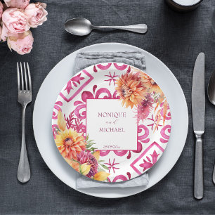Assiettes En Carton Fuchsia Majolica carreaux orange dahlia modèle
