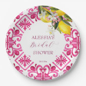 Assiettes En Carton Fuchsia Majolica magenta tuiles douche nuptiale (Devant)