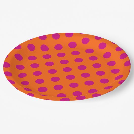 Assiettes En Carton Fuchsia pois orange (Angle)