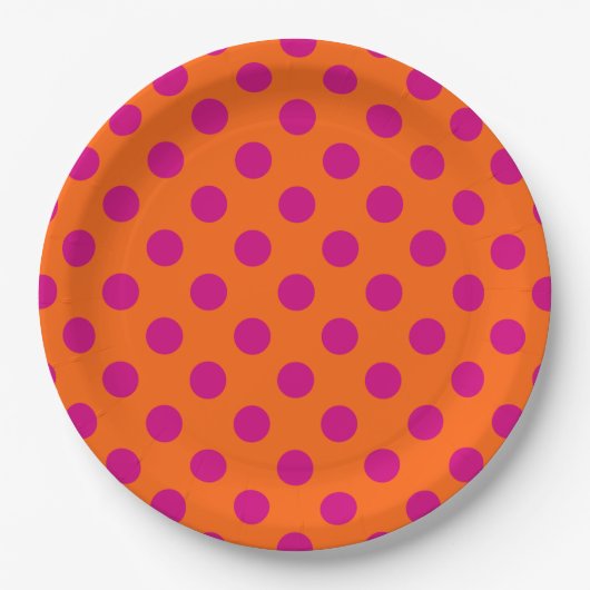 Assiettes En Carton Fuchsia pois orange (Devant)