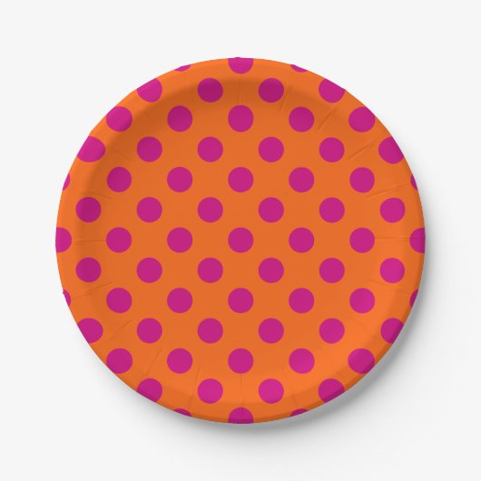 Assiettes En Carton Fuchsia pois orange (Devant)