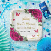 Assiettes En Carton Fuchsia Rose Chaud Floral Papillons Quinceañera (Fête)