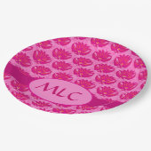 Assiettes En Carton Fuchsia rose moderne Art nouveau Damas Monogramme (Angle)