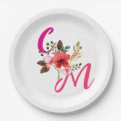 Assiettes En Carton Fuchsia rose orange violet brillant et gras floral (Devant)