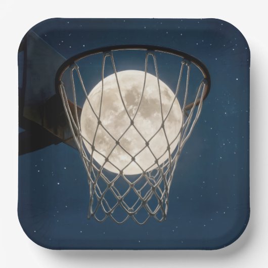 Assiettes En Carton Full Moon In a Basketball Net (Recto)