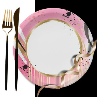 Assiettes En Carton Fun Abstrait Pink Gold Black Retro Party