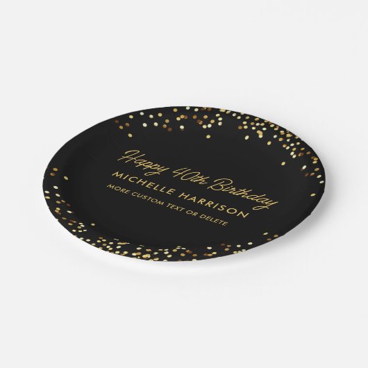 Assiettes En Carton Fun Black Gold Parties scintillant Confetti Annive (Angle)