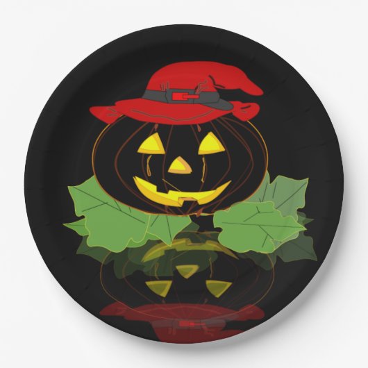 Assiettes En Carton Fun Black Halloween Party Jack O'Lantern (Devant)