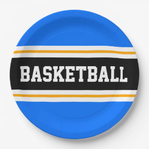 Assiettes En Carton Fun Bleu Bleu Noir Jaune BASKETBALL rayures