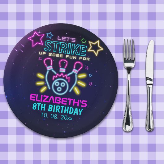 Assiettes En Carton Fun Bowling Neon  Birthday Girl