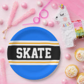 Assiettes En Carton Fun Bright Bleu Noir Jaune SKATE Stripes de course (Fête)