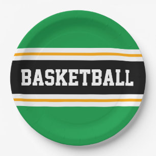 Assiettes En Carton Fun Bright Green Black Yellow BASKETBALL Strips