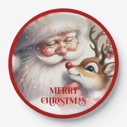 Assiettes En Carton Fun Cartoon Santa Claus Rudolph Dinner Plates (Devant)
