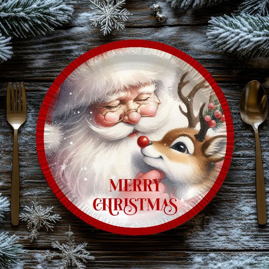 Assiettes En Carton Fun Cartoon Santa Claus Rudolph Dinner Plates