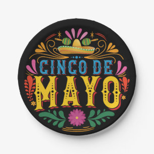 Assiettes En Carton Fun Cinco de Mayo Casquette mexicain, fleurs color