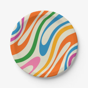 Assiettes En Carton Fun Colorful Abstrait Rétro Motif contemporain
