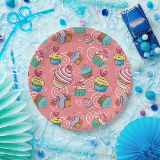 Assiettes En Carton Fun Cupcake Design Plaque de papier rond (Fête)