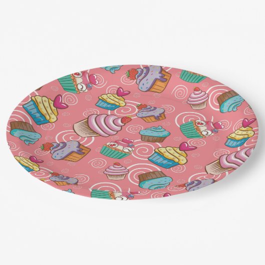 Assiettes En Carton Fun Cupcake Design Plaque de papier rond (Angle)