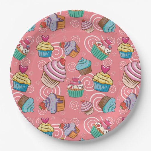 Assiettes En Carton Fun Cupcake Design Plaque de papier rond (Devant)