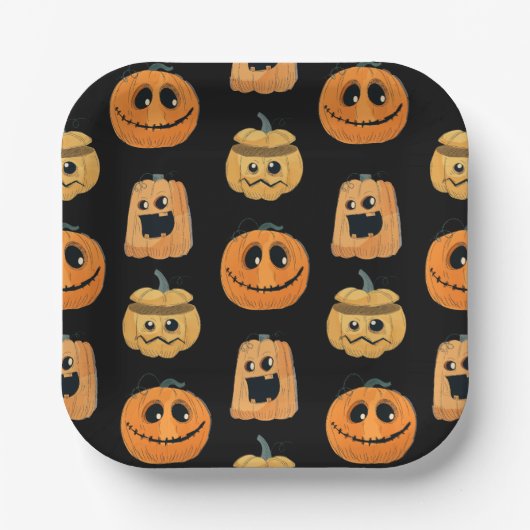Assiettes En Carton Fun Cute Citrouille Motif Halloween Party (Recto)