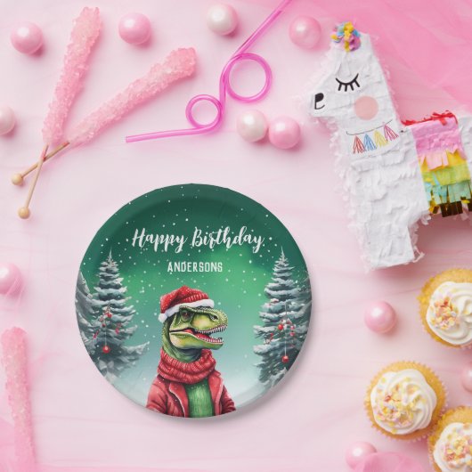 Assiettes En Carton Fun Dino de Noël arbre anniversaire garçons de la (Fête)